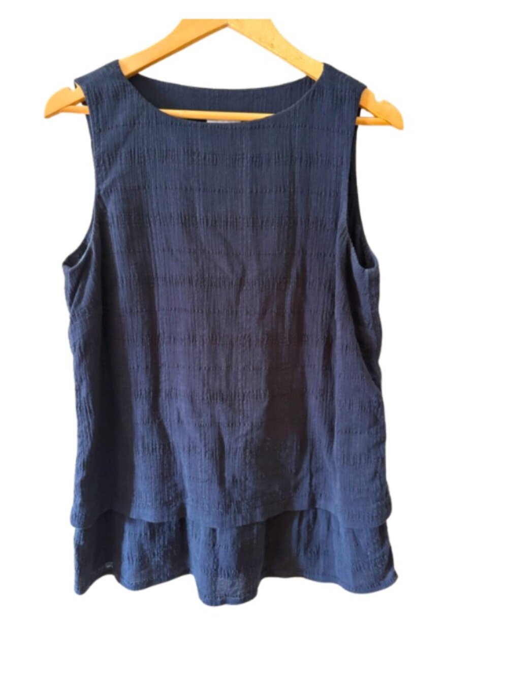 J Jill Womens Navy Tunic Top Small 100% Cotton Sleeveless Layered Hem Textured